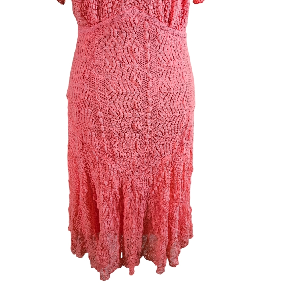 Coral Lace Midi Stretch Dress - Picture 4 of 7